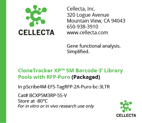 Cellecta CloneTracker XP 5M-Barcode-3' Library Pools with RFP-Puro BCXP5M3RP-5S-V