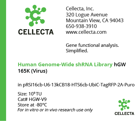 Cellecta Human Genome-Wide shRNA Library hGW 165K (Virus) HGW-V9