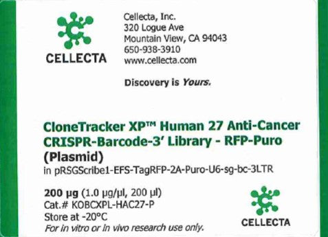 Cellecta CloneTracker XP Human 27 Anti-Cancer CRISPR-Barcode-3' Library - RPF-Puro (Plasmid) KOBCXPL-HAC27-P