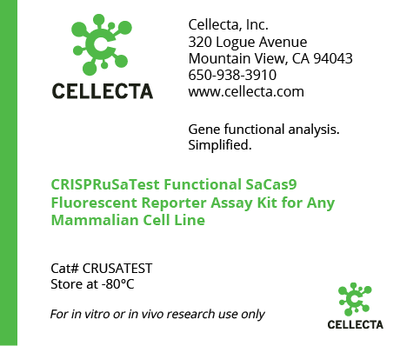CRISPRuSaTest Functional SaCas9 Fluorescent Reporter Assay kit for Any Mammalian Cell Line