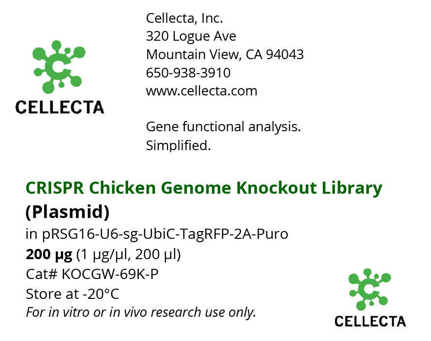 CRISPR Chicken Genome Knockout Library (Plasmid), Cellecta, KOCGW-69K-P