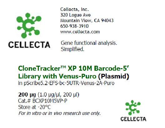 Cellecta CloneTracker XP 10M Barcode-5' Library with Venus-Puro (Plasmid) BCXP10M5VP-P