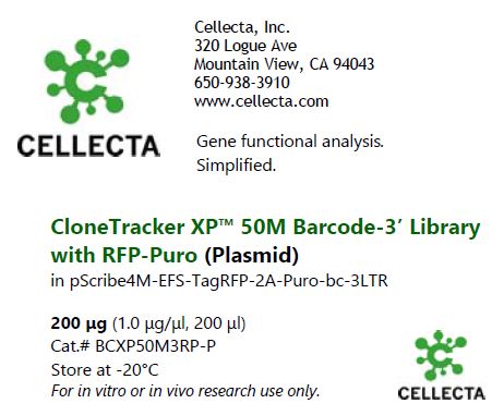 Cellecta CloneTracker XP 50M Barcode-3' Library with RFP-Puro (Plasmid) BCXP50M3RP-P