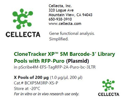 Cellecta CloneTracker XP 5M Barcode-3' Library Pools with RFP-Puro BCXP5M3RP-XS-P