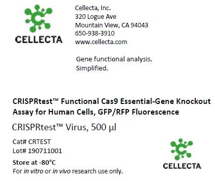 Cellecta CRISPRtest Functional Cas9 Essential-Gene Knockout Assay for Human Cells, GFP/RFP Flurorescence CRTEST