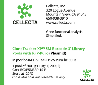 Cellecta CloneTracker XP 5m Barcode-3' Library Pools with RFP-Puro (Plasmid) BCXP5M3RP-1S-P