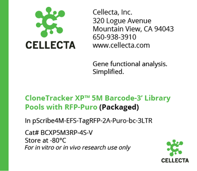 Cellecta CloneTracker XP 5M Barcode-3' Library Pools with RFP-Puro (Packaged) BCXP5M3RP-4S-V
