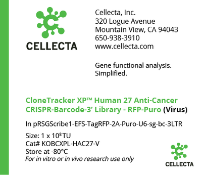 Cellecta CloneTracker XP Human 27 Anti-Cancer CRISPR-Barcode-3' Library - RFP-Puro (Virus) KOBCXPL-HAC27-V