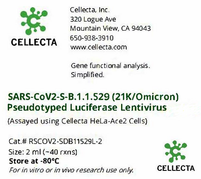 Cellecta SARS-CoV2-S-B-1.1.529 (21K/Omicron) Pseudotyped Luciferase Lentivirus RSCOV2-SDB11529L-2