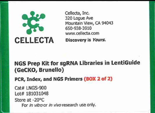 Cellecta NGS Prep Kit for sgRNA Libraries in LentiGuide (GeCKO, Brunello Kinome) LNGS-900